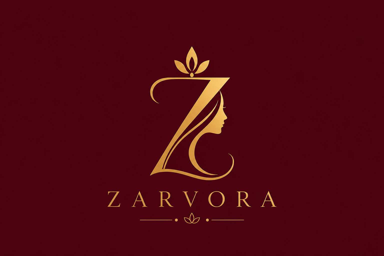 ZARVORA monogram and wordmark in gold on deep maroon